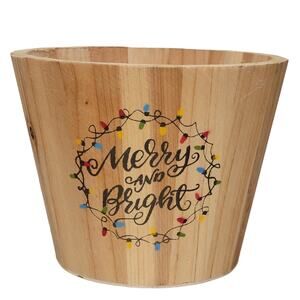 Christmas Wooden Bucket Merry‎ and Bright Home Decor Holiday Decoration Rustic